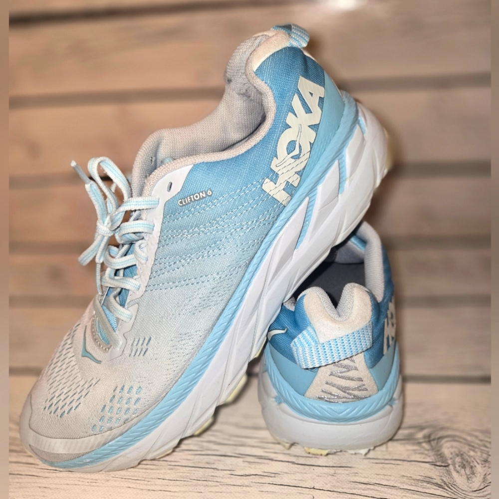 Hoka One One Womens Clifton 6 1102873 ASWB Blue Running Shoes Sneakers Size 8.5